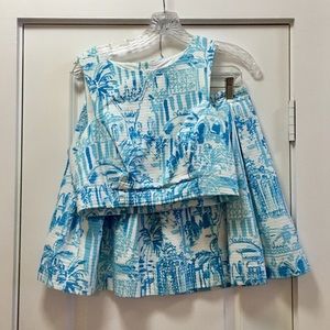 Lilly Pulitzer blue crop top and skirt sz. 4